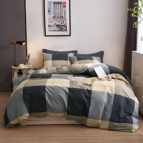 VM VOUGEMARKET Queen Blue Striped Duvet Cover & Pillowcases Set