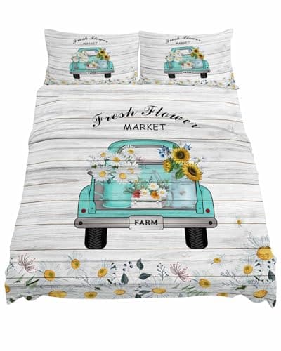 King Size Vintage Flower Daisies Bed Sheets Set, Deep Pockets, Soft & Breathable