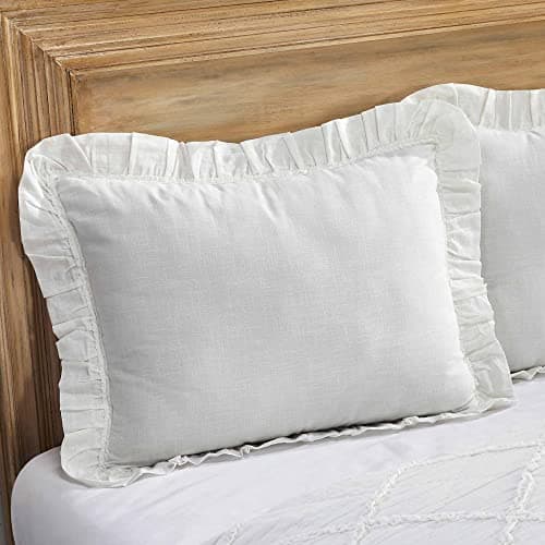 Kathryn Ruffled Standard Pillow Sham, Soft White Linen-Look Textured Fabric