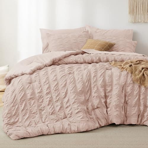 Bedsure Queen Size Bed in a Bag Plaid Seersucker Comforter Sets
