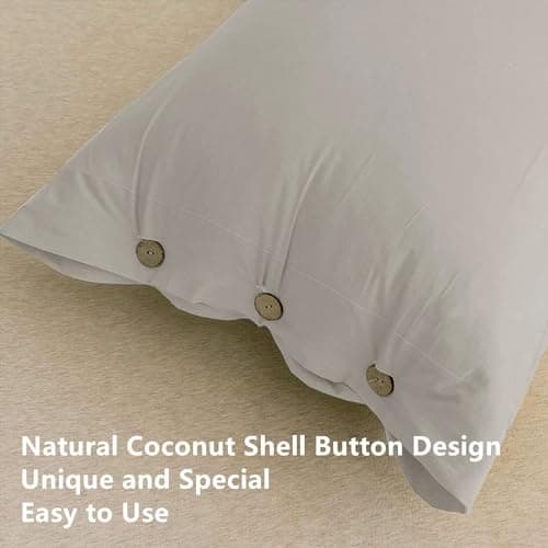 JELLYMONI 100% Washed Cotton Pillowcases Set with Button Closure, 2 Pack Standard(20×26) - Linen Grey