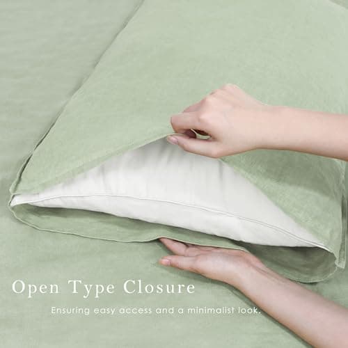 Set of 2 Sage Linen Pillow Cases - 20x26 Inch Standard Size