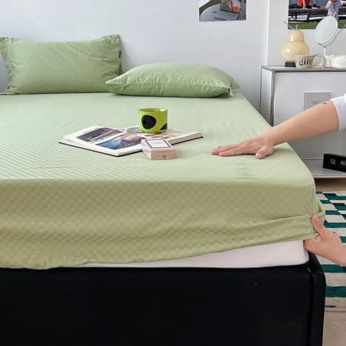 Light Green Thin Stripe 59"x79" Long Staple Cotton Queen 3 Piece Sheet Set