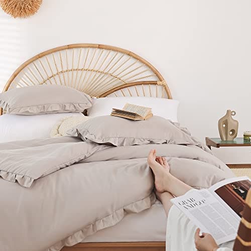 JANZAA Queen Oatmeal Comforter Set & Pillowcases - Soft Fluffy, All Season