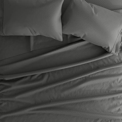 Gray Linen Market Embossed Checked 4-Piece Sheet Set, Full Size