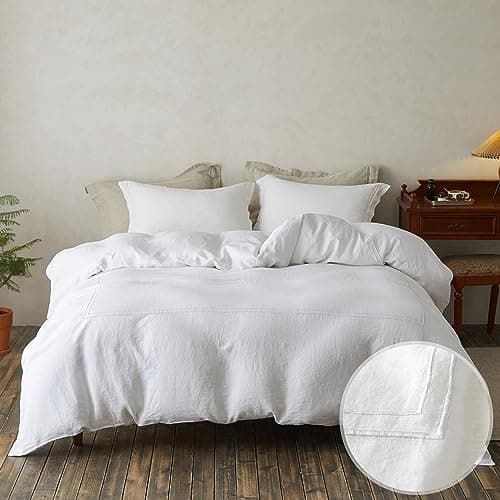 Simple&Opulence Queen Size Natural Linen Duvet & Pillow Shams Set