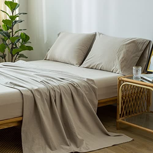 Washed Cotton Linen Like Breathable Bedding Sheet Set