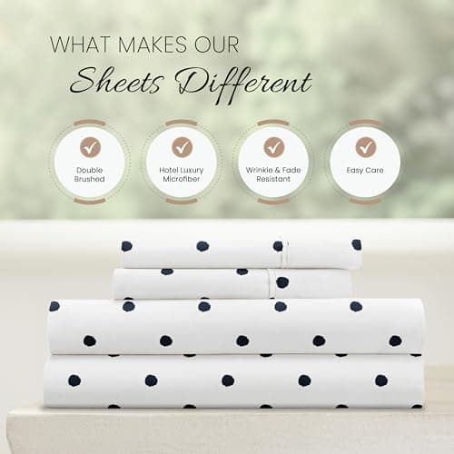 Ultra-Soft & Cooling Navy Blue Dots Queen Bedding Sheet Set (4 Piece)