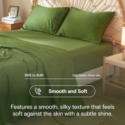 DOZ 100% Long Staple Cotton Sheets, Soft Sateen Weave, Forest Queen