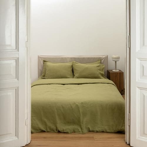 Woodrose 100% Natural Linen King Duvet Cover & Pillowcases, French Flax Comforter Set