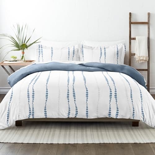 Luxurious Navy Linen Queen Duvet Cover Set - Hotel-Like Comfort & Softness, Dreamy Bedroom Prints & Colors