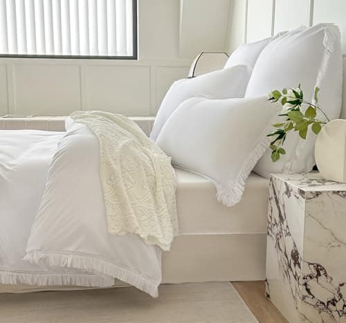 White Ultra Soft Boho Tassel Queen Duvet Cover & Pillow Shams 3-Piece Set