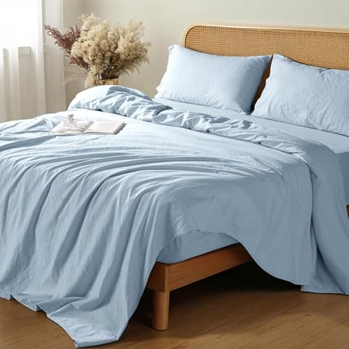 Shilucheng 100% French Linen King Size Sheets - Breathable, Soft & Durable