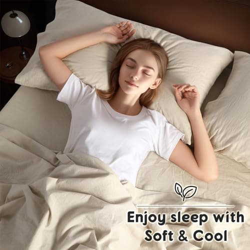 Shilucheng 100% French Linen King Size Sheets - Breathable, Soft & Durable