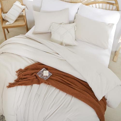 Weigelia Beige Queen Comforter Set - 3PCS Lightweight Soft Solid All Season Bedding with 2 Pillowcases