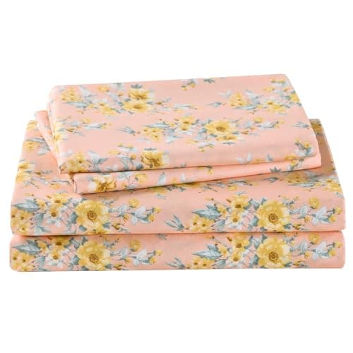 Vintage Flower Printed Full Size Bed Sheet Set with 15 Deep Pocket - 4 Piece Microfiber Patterned Sheet Set
