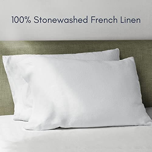 100% Linen Pillowcases Set of 2, Cooling, Soft & Breathable - White