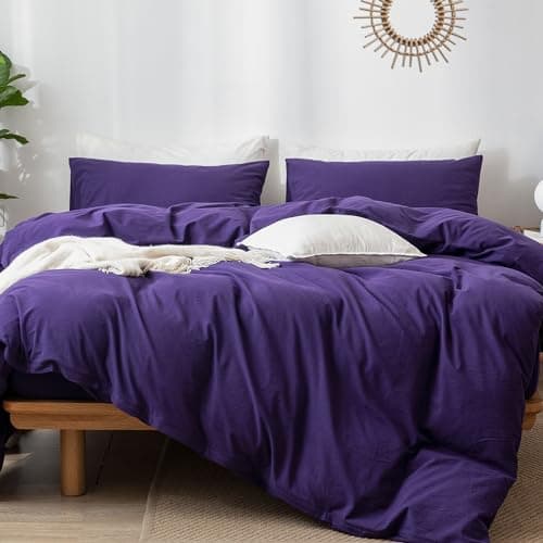 MooMee Bedding Duvet Cover Set in Brown, Queen Size 100% Washed Cotton Linen Like Textured Breathable and Durable Soft Comfy
