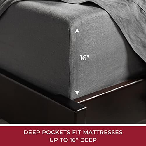 Mellanni 100% Linen Queen Sheets - Gray Sheet Set Fits 16" Mattresses
