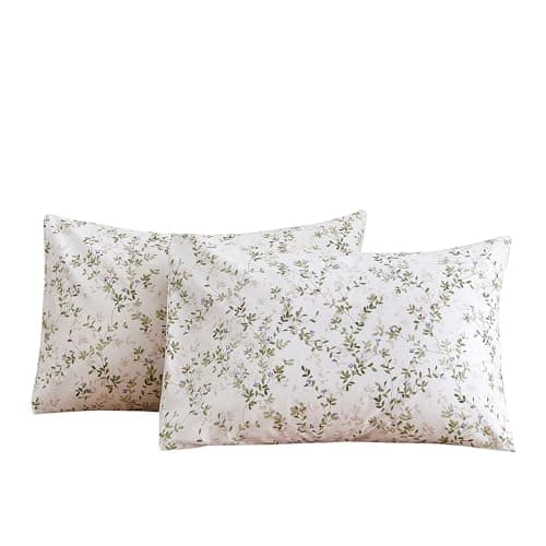 100% Cotton King Size Pillowcases with Botanical Floral Print, 2 Pack