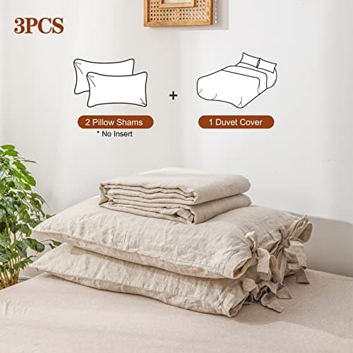 Simple&Opulence 100% Linen King Size Duvet Cover Set with Tie Closures, 3 Pieces Belgian Flax Bedding
