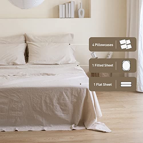 Solid Color Belgian Linen Sheet Set - 6 Pieces (King Size)
