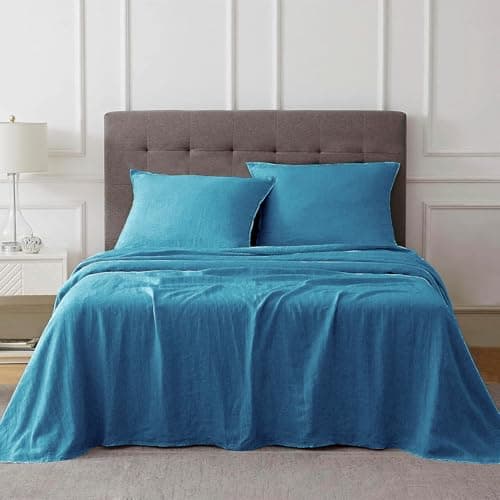 Talasily Queen Size Linen Cotton Sheets, Beige, Deep Pockets