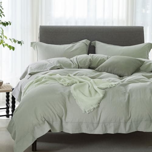 100% Washed Cotton Linen Like King Duvet Cover Set - Ultra Soft & Breathable, 3 Pieces (Off White)