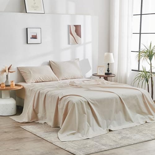 Doz 100% GOTS Certified Organic Cotton King Sheet Set, Long Staple Percale, Durable & Breathable