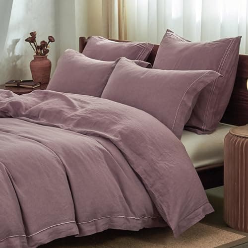 Simple&Opulence Queen Size Natural Linen Duvet & Pillow Shams Set