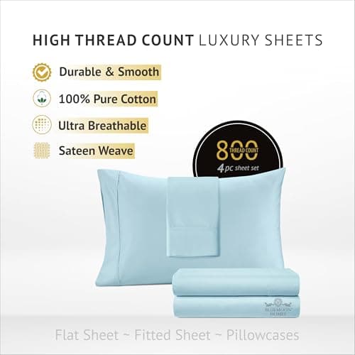 Bluemoon Homes 800 Thread Count Sky Blue Egyptian Cotton Sheets - Full/Queen Set