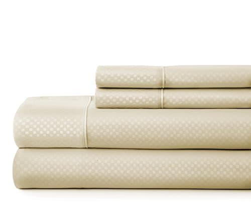 Ultra-Soft & Cooling Cream Checkered Queen Bedding Sheets Set - Deep Pocket Fits 16 Mattress