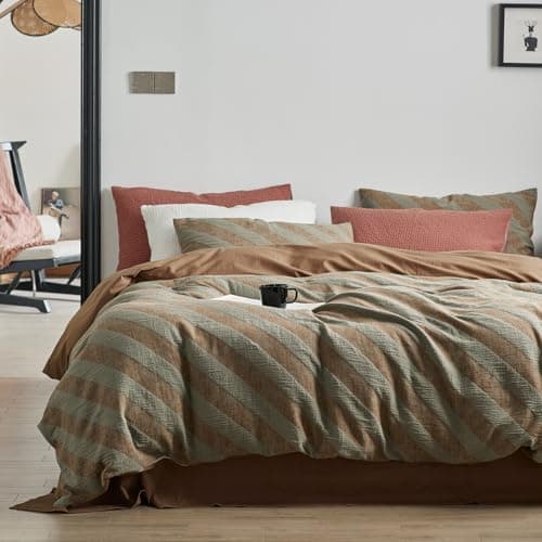 VM VOUGEMARKET Queen Blue Striped Duvet Cover & Pillowcases Set