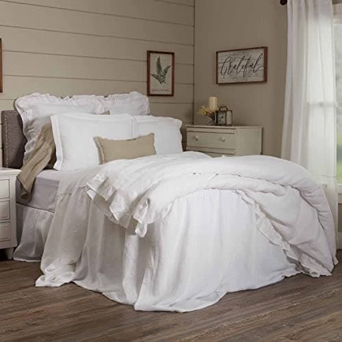 Provincial Linen White Ruffled King Bedspread with Ruffled Skirt, 100% Linen