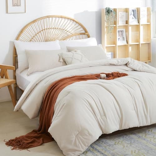Weigelia Beige Queen Comforter Set - 3PCS Lightweight Soft Solid All Season Bedding with 2 Pillowcases