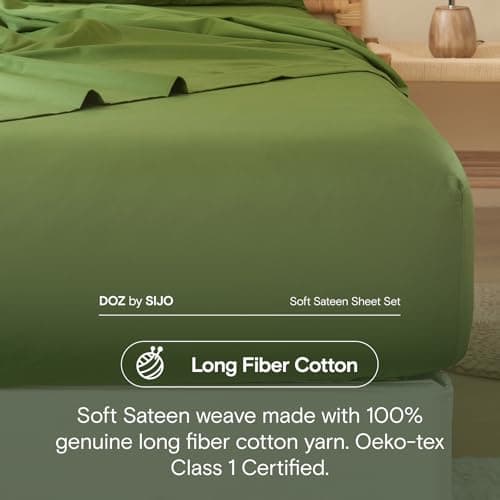 DOZ 100% Long Staple Cotton Sheets, Soft Sateen Weave, Forest Queen