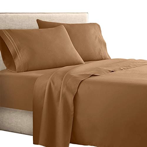 Clara Clark Supreme 1500 Thread Count 4PC Bed Sheet Set - Queen, Camel Gold