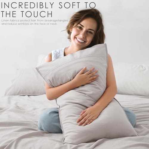 100% French Linen from Normandy, 4Pcs Organic Linen Sheets Full Size, 16 Inch Deep Pocket
