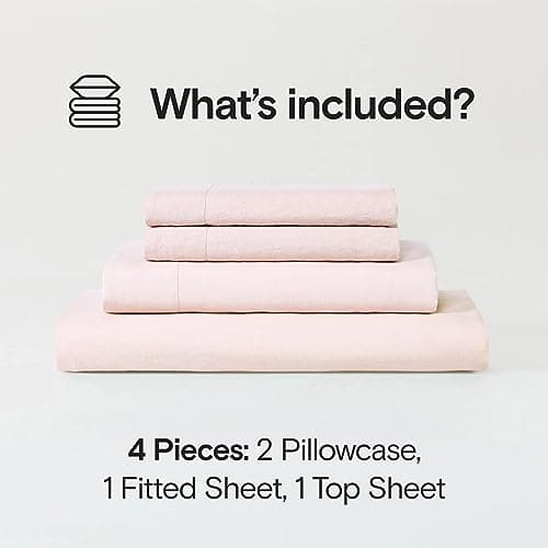 Sijo Stone Washed Organic French Linen Bed Sheet Set, GOTS Certified (Blush, Queen)