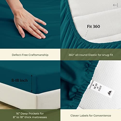 Mayfair Linen 100% Egyptian Cotton Queen Sheets, 600 Thread Count, Soft Sateen Weave, Teal