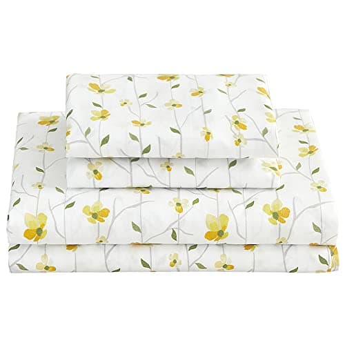 Vintage Flower Printed Full Size Bed Sheet Set with 15 Deep Pocket - 4 Piece Microfiber Patterned Sheet Set
