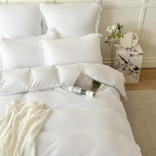 White Ultra Soft Boho Tassel Queen Duvet Cover & Pillow Shams 3-Piece Set