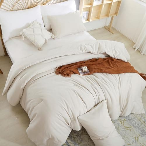 Weigelia Beige Queen Comforter Set - 3PCS Lightweight Soft Solid All Season Bedding with 2 Pillowcases
