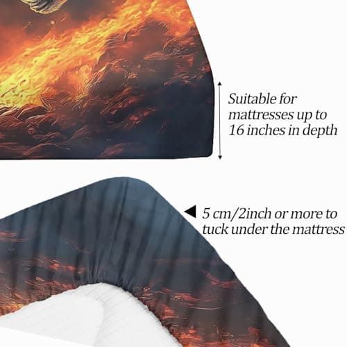Abstract Flame Wolf & Dragon Black King Size Bed Sheets (1 Fitted, 1 Flat, 2 Pillowcases)