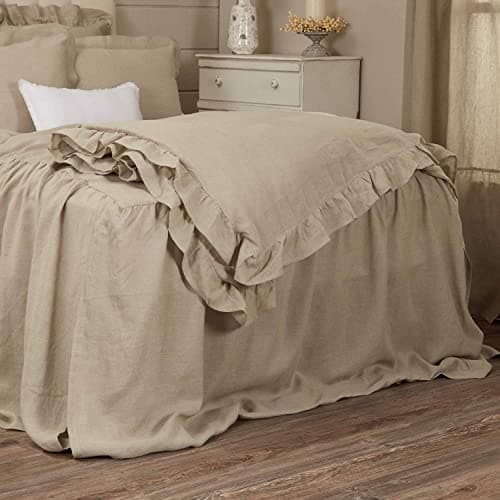 Piper Classics Provincial Linen Natural Beige King Bedspread with Ruffled Skirt