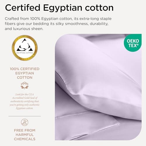 100% Certified Egyptian Cotton Full Size Sheet Set | Lilac | 16" Deep Pocket