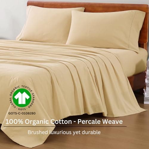 100% Organic Cotton Linen Full-Sheets Set 4-Piece Pure Long Staple Percale Weave Soft Bedding Sheets for Bed
