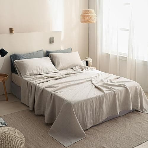 Simple&Opulence 100% Natural French Linen Full Size Bed Sheets Set, 4 Pcs (Linen)