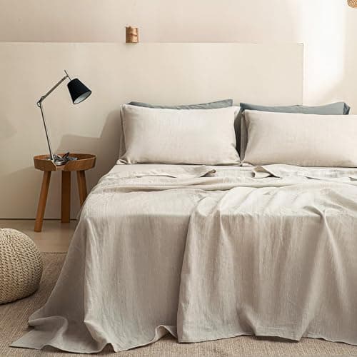 Simple&Opulence 100% Natural French Linen Full Size Bed Sheets Set, 4 Pcs (Linen)
