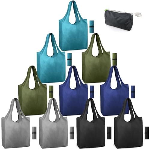 BeeGreen Foldable 50LBS Extra Large Reusable Grocery & Shopping Bags (10 Pack, Colorful)
